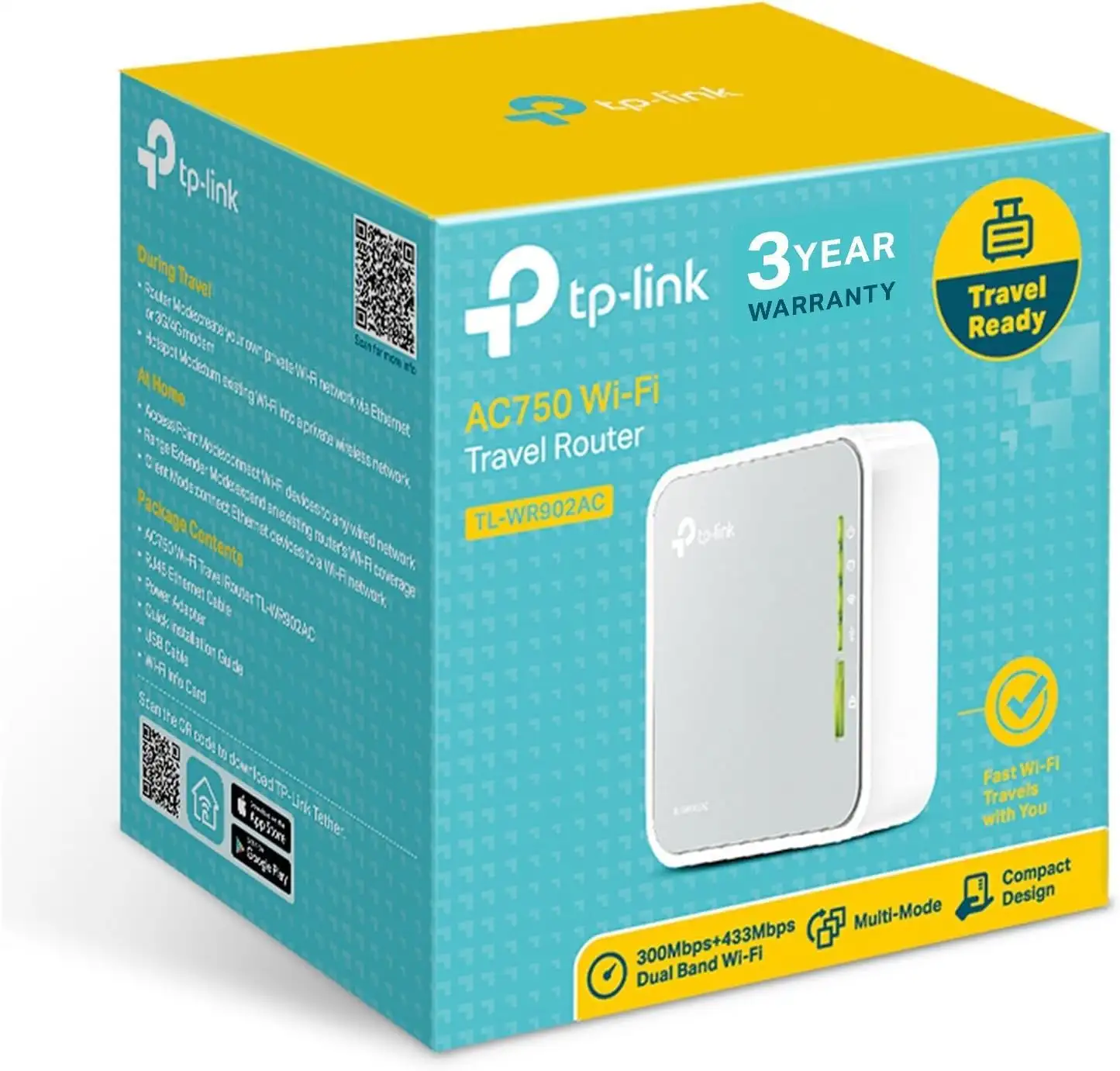 TP-Link AC750 Wireless Portable Nano Travel Router(TL-WR902AC) - Support Multiple Modes, 1 USB 2.0 Port - 7101Ks8FX7L._AC_SL1445_